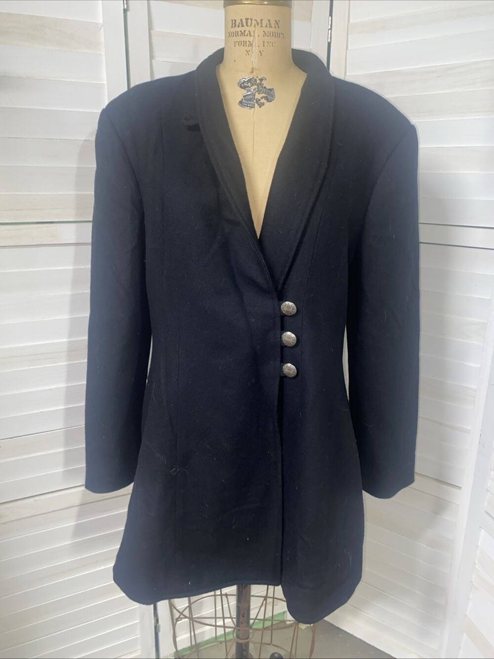 Vintage North American Frontier Womenโs Jacket Coat Black Wool Blend USA Large